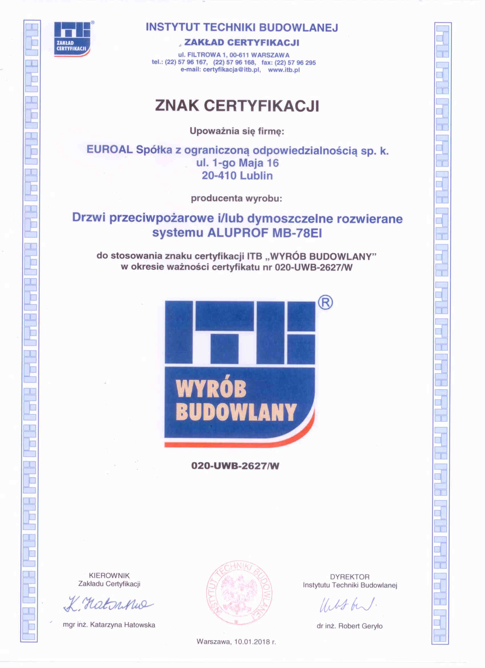 Euroal znak certyfikacji ppoz MB 78EI 